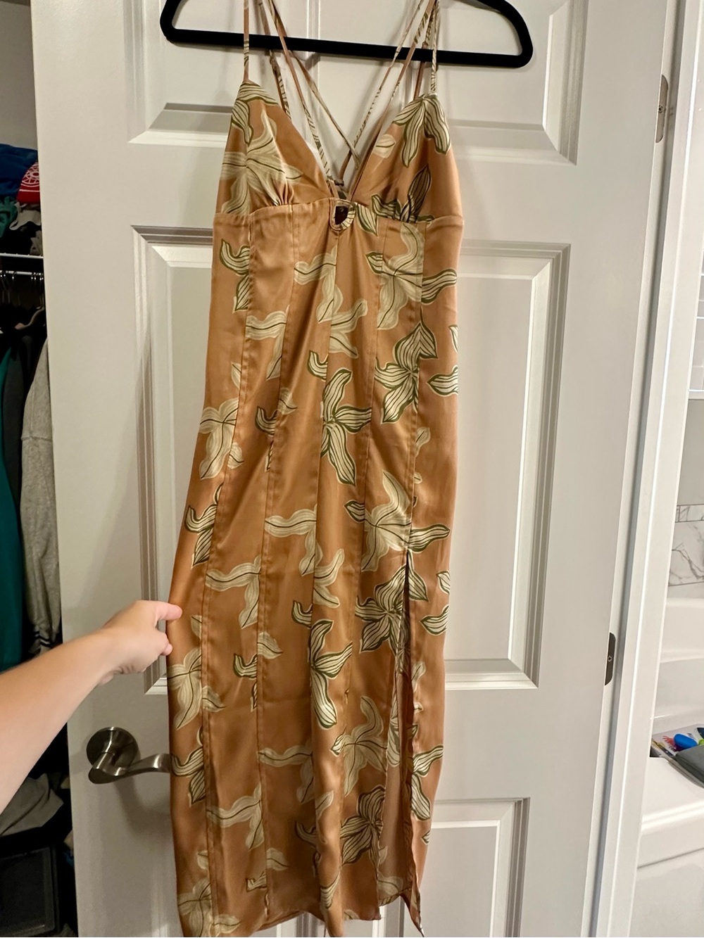 Urban Outfitters Floral Slip Maxi Dress in Tan and Cream